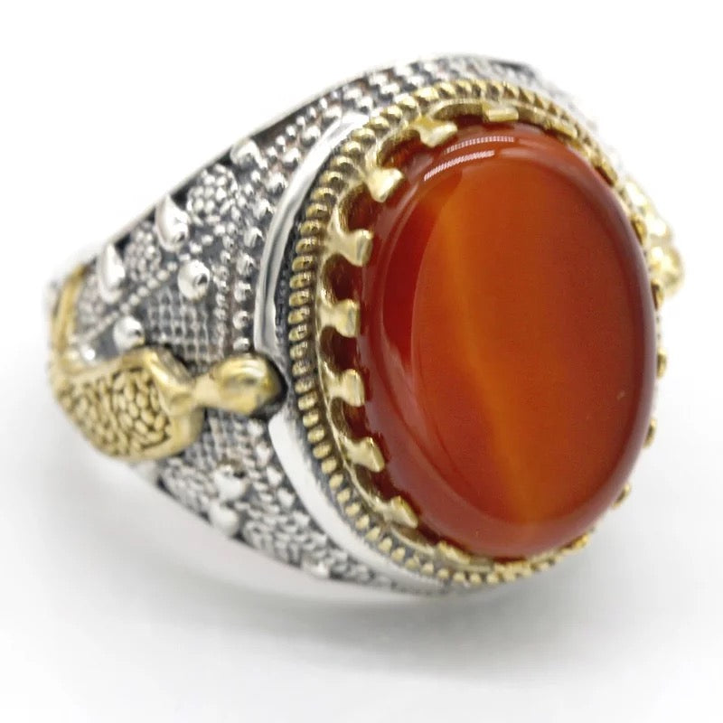 Aqeeq Ring Akik Aqiq Yemeni Aqeeq Brown Red Agate Gemstone Bague Handmade  Rings | eBay